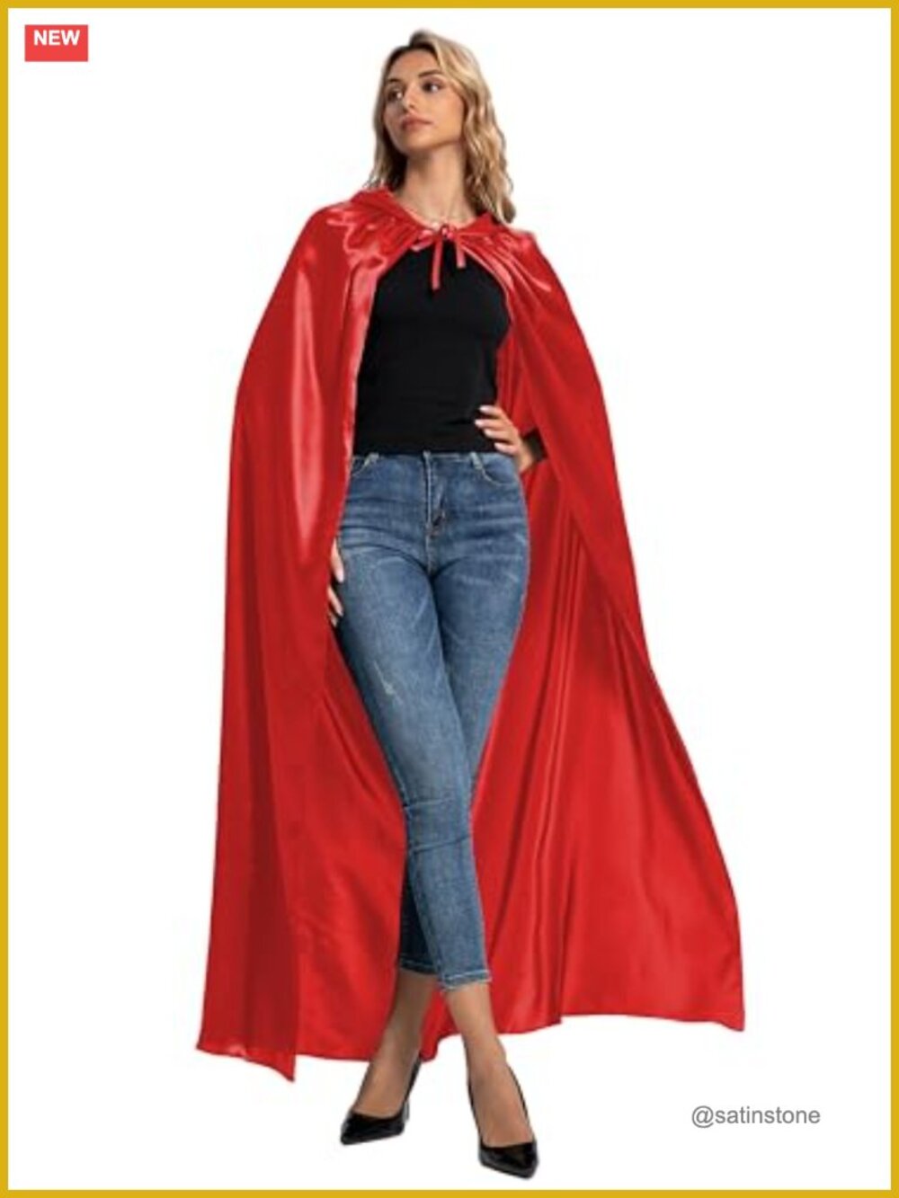 Adult Satin Hooded Cloak Halloween Robe Witch Cosplay Cape Unisex